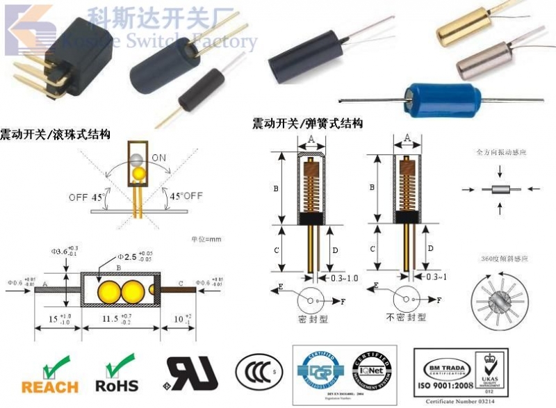 震动开关内部结构解析/振动开关内部结构知识/滚珠开关示意图